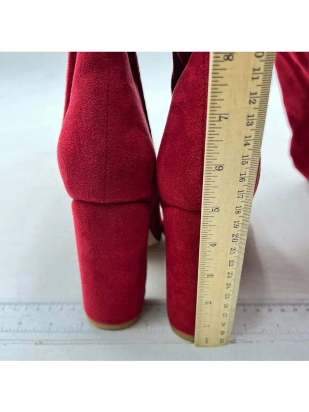 FSJ Women Over The Knee Chunky High Heels Stretch Thigh High Long Boot Red